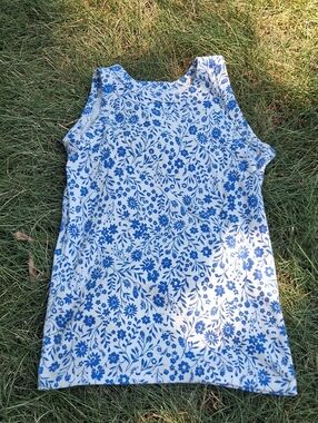 wonder nation Blue and White Floral Tank Top